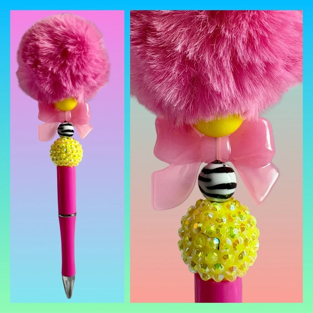 Pink Lemonade - Custom Ink Pen with Fluff Top - Kawaii Glam
